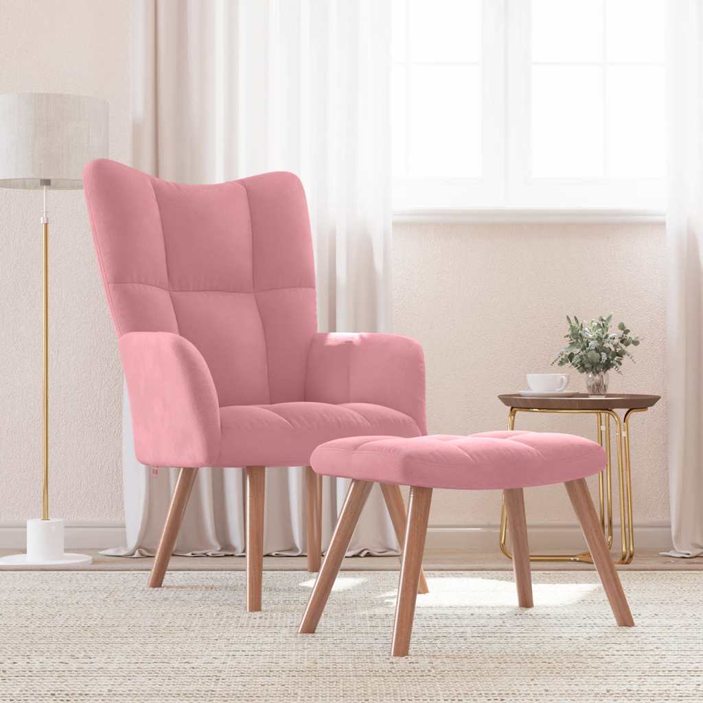 Chaise de relaxation avec repose-pied Rose Velours - XIOS