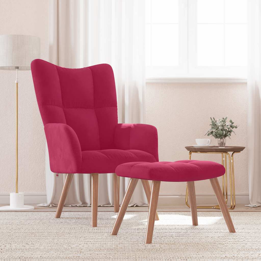 Chaise de relaxation avec repose-pied Rouge bordeaux Velours - XIOS