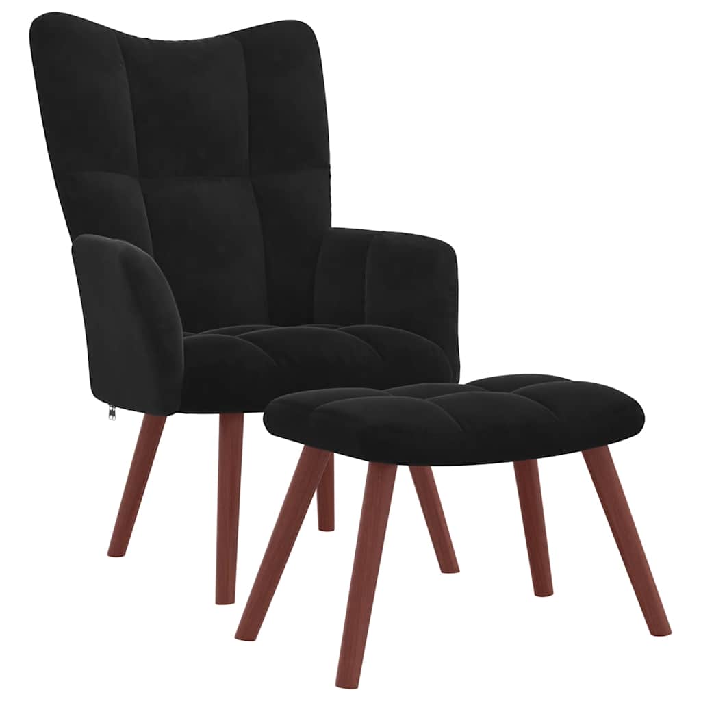 Chaise de relaxation avec repose-pied Noir Velours - XIOS
