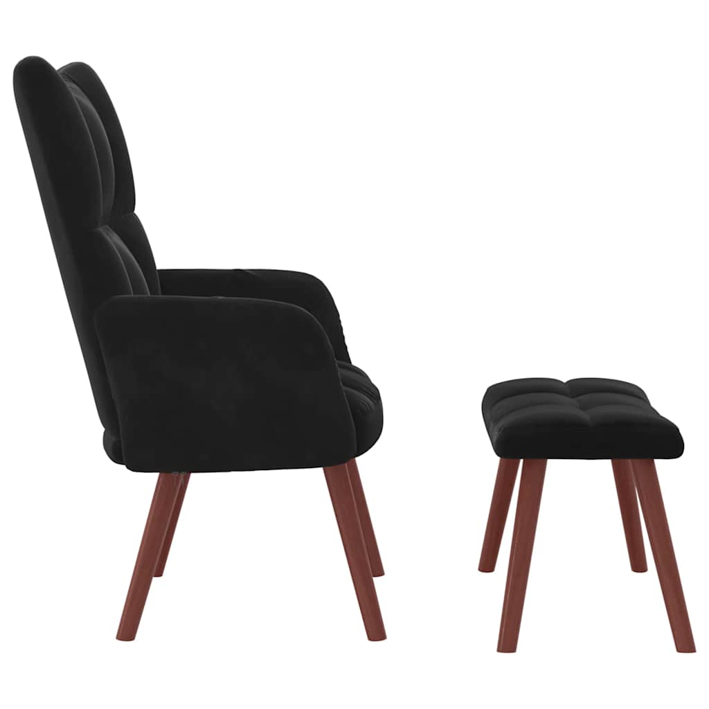 Chaise de relaxation avec repose-pied Noir Velours - XIOS