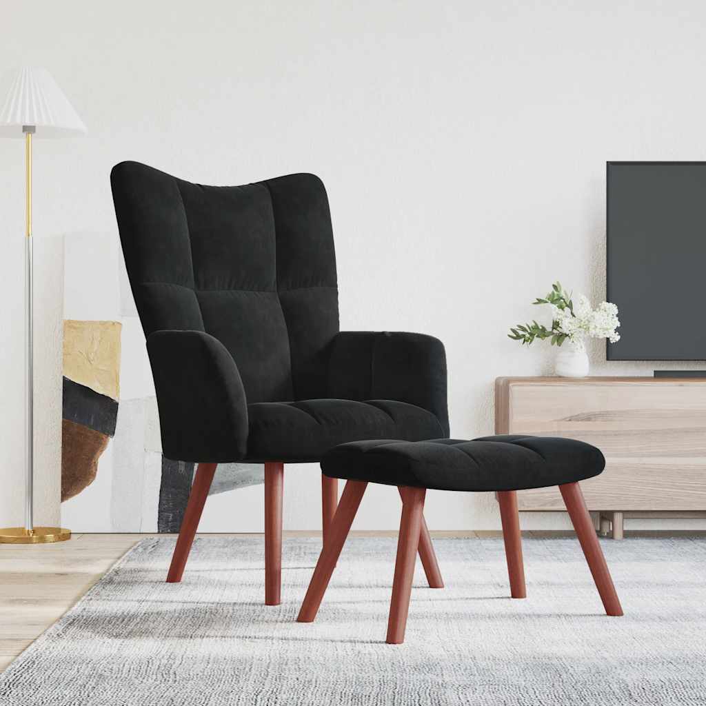 Chaise de relaxation avec repose-pied Noir Velours - XIOS