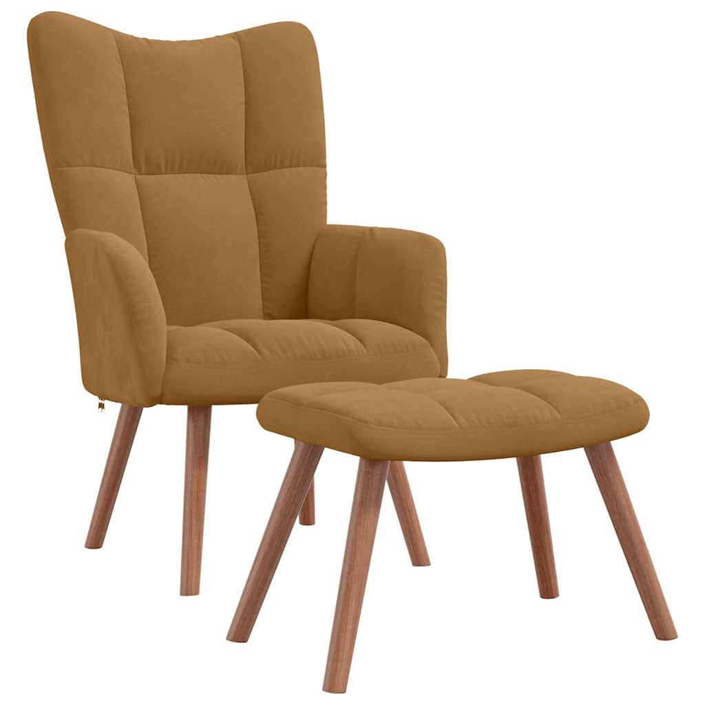 Chaise de relaxation avec repose-pied Marron Velours - XIOS