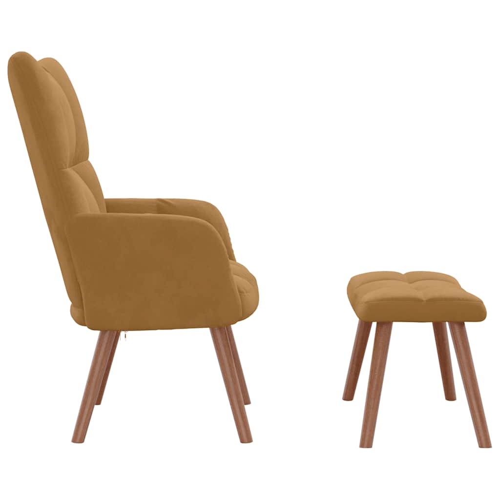 Chaise de relaxation avec repose-pied Marron Velours - XIOS