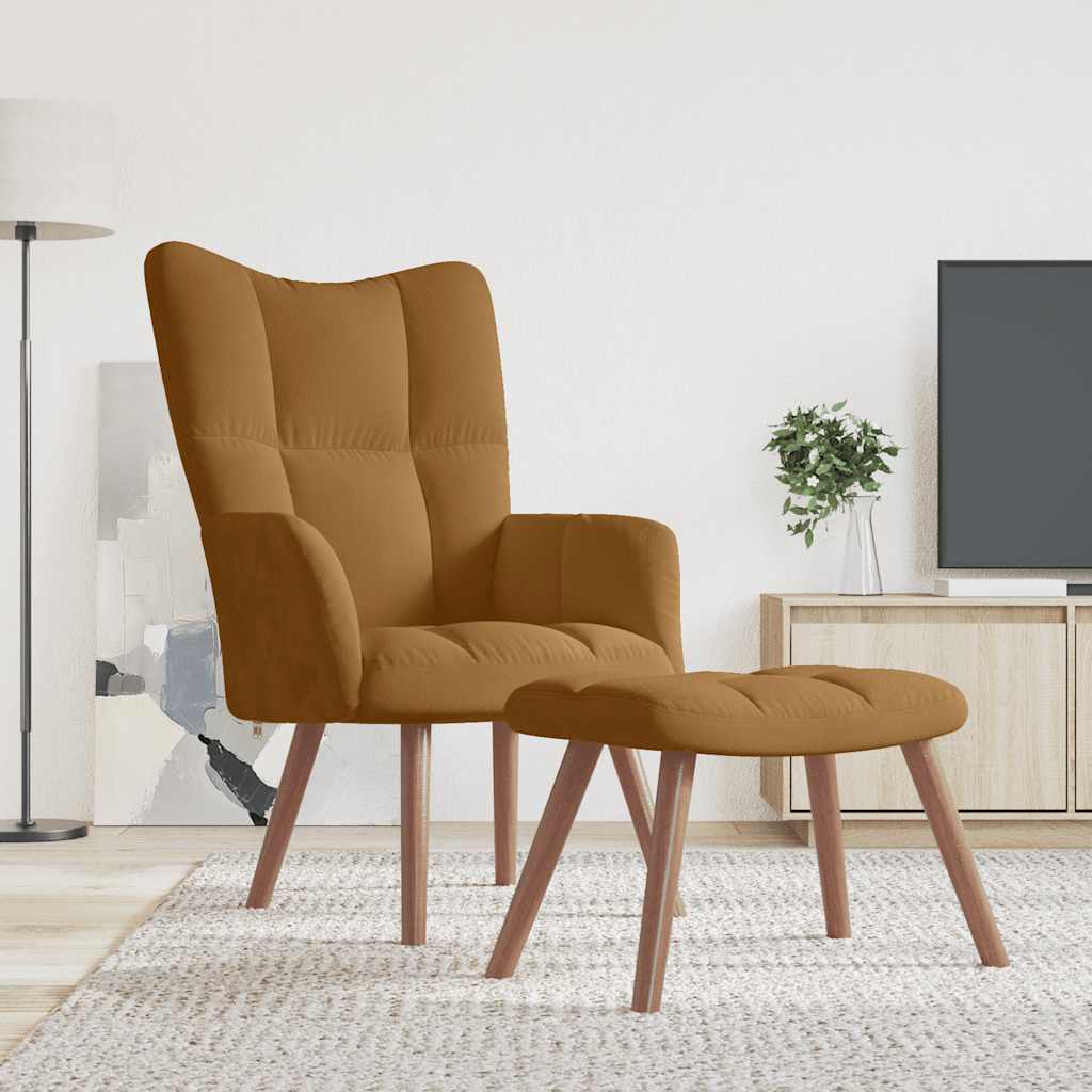 Chaise de relaxation avec repose-pied Marron Velours - XIOS