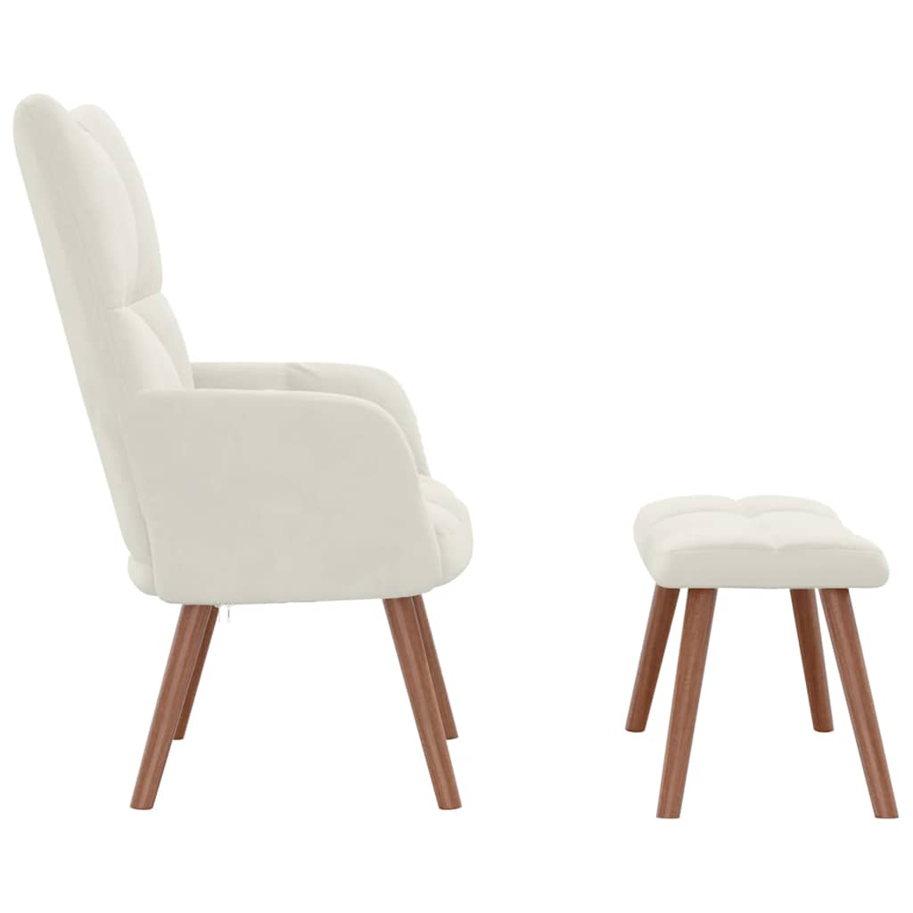 Chaise de relaxation avec repose-pied Blanc crème Velours - XIOS