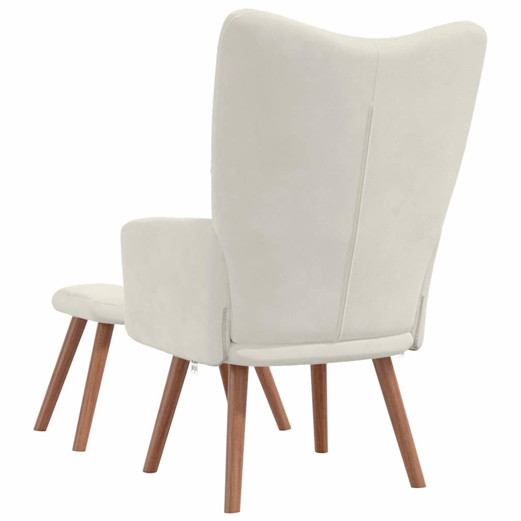 Chaise de relaxation avec repose-pied Blanc crème Velours - XIOS