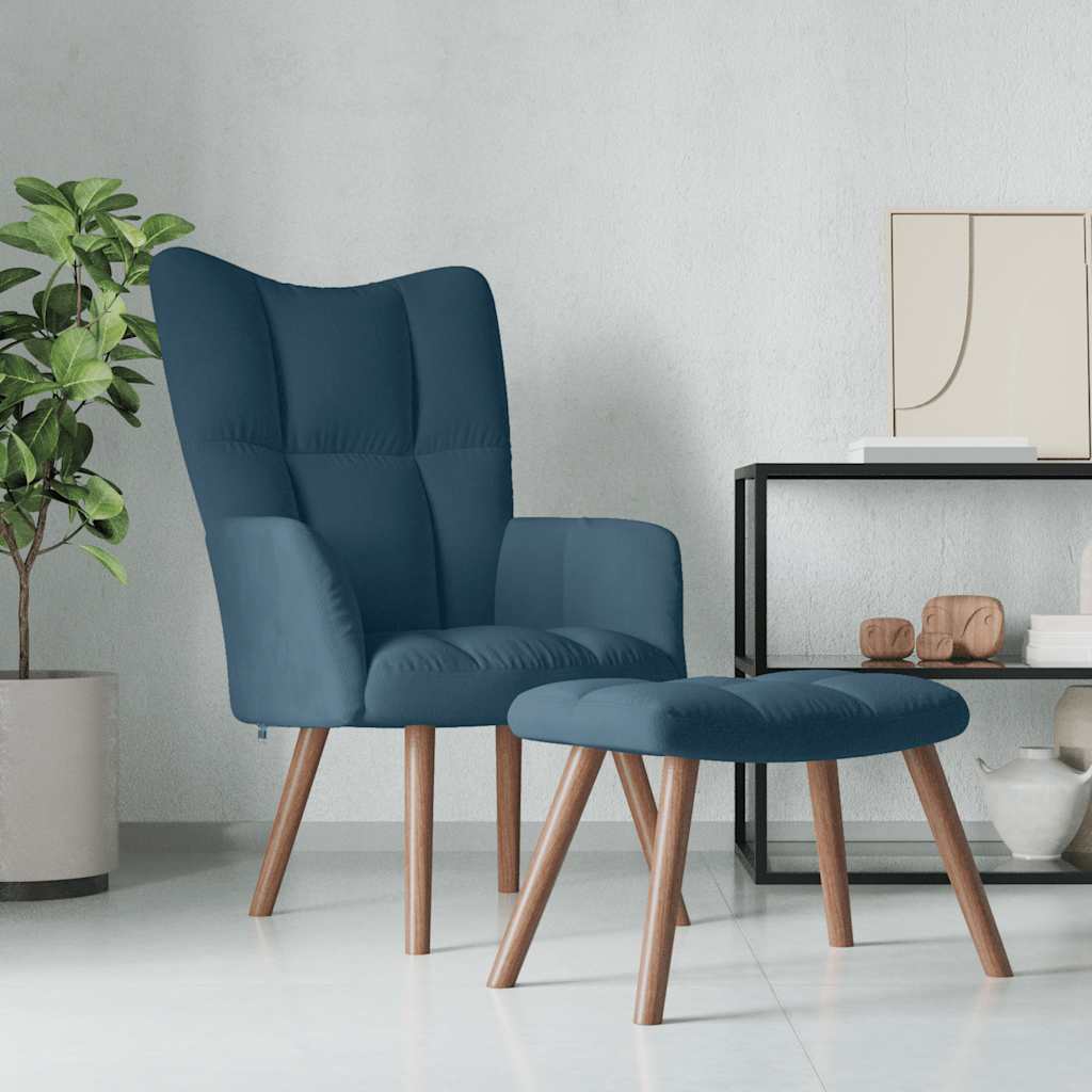 Chaise de relaxation avec repose-pied Bleu Velours - XIOS