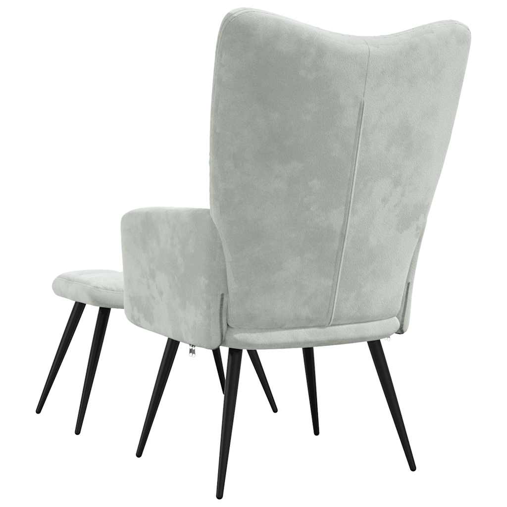 Chaise de relaxation avec tabouret Gris clair Velours - XIOS