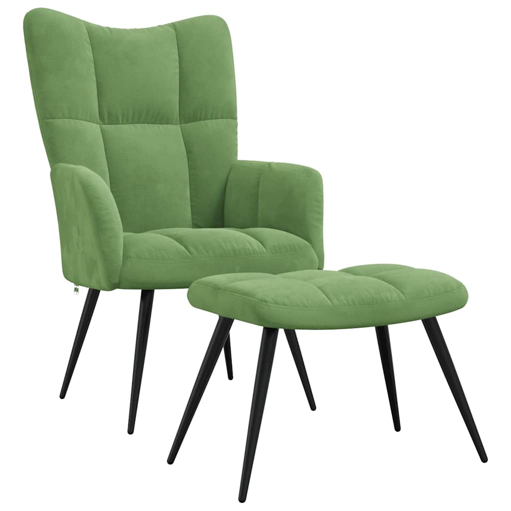 Chaise de relaxation avec tabouret Vert clair Velours - XIOS