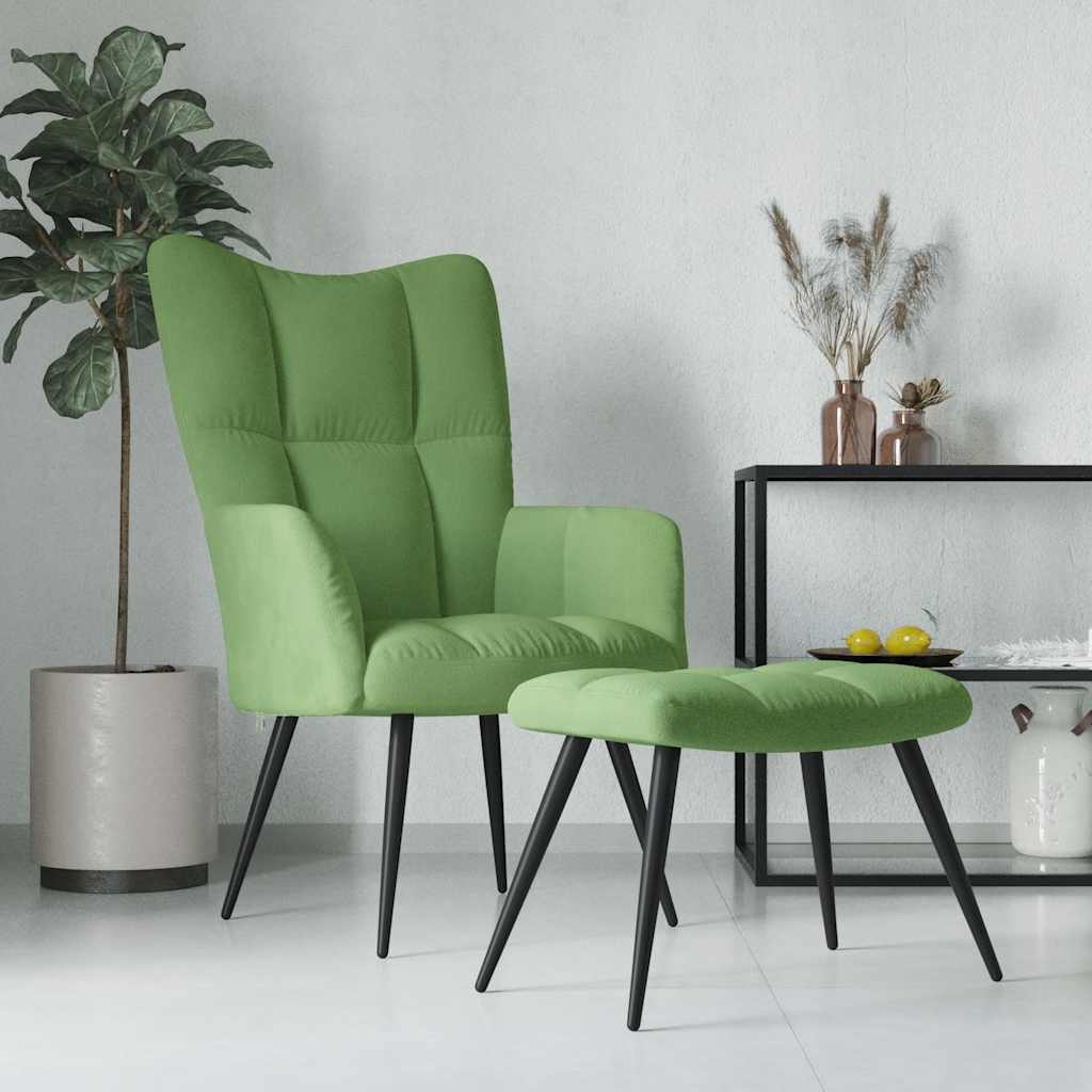 Chaise de relaxation avec tabouret Vert clair Velours - XIOS