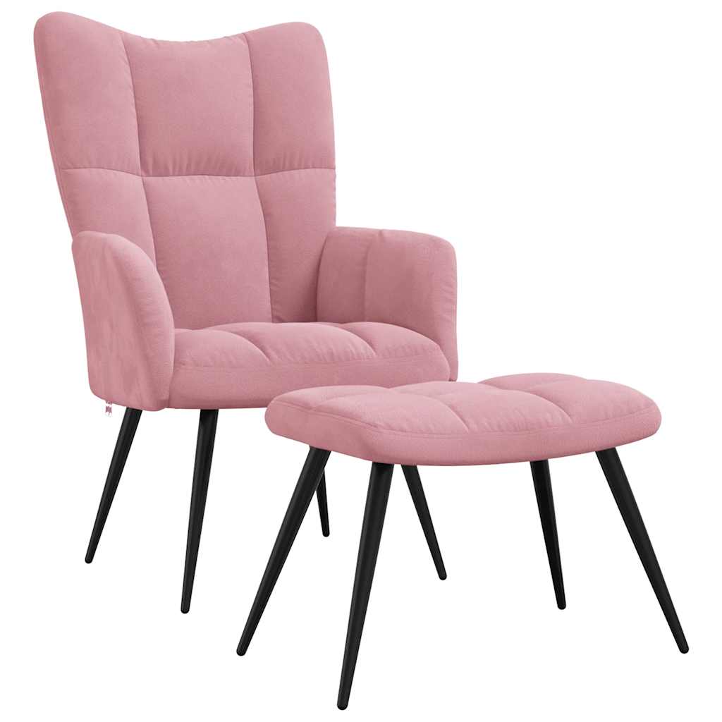 Chaise de relaxation avec tabouret Rose Velours - XIOS