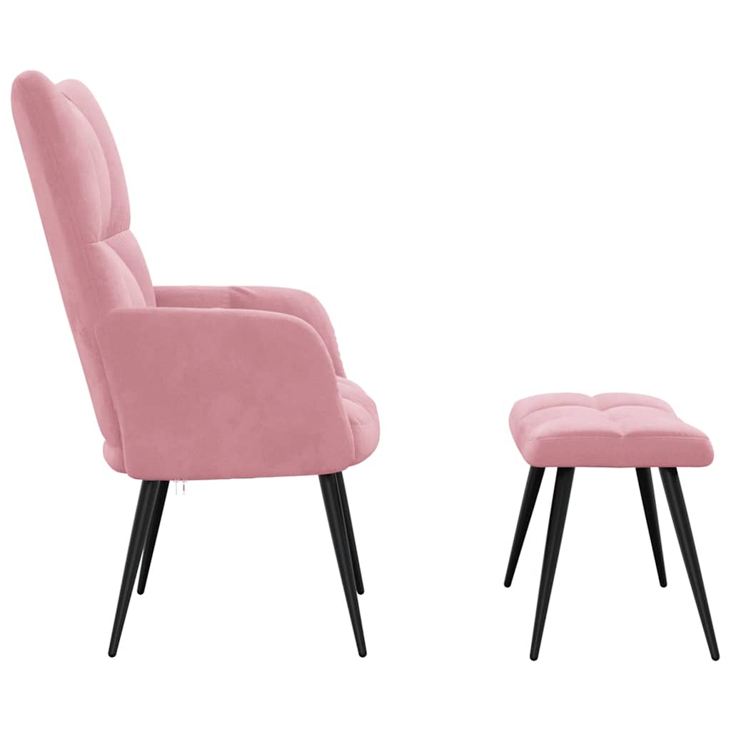 Chaise de relaxation avec tabouret Rose Velours - XIOS