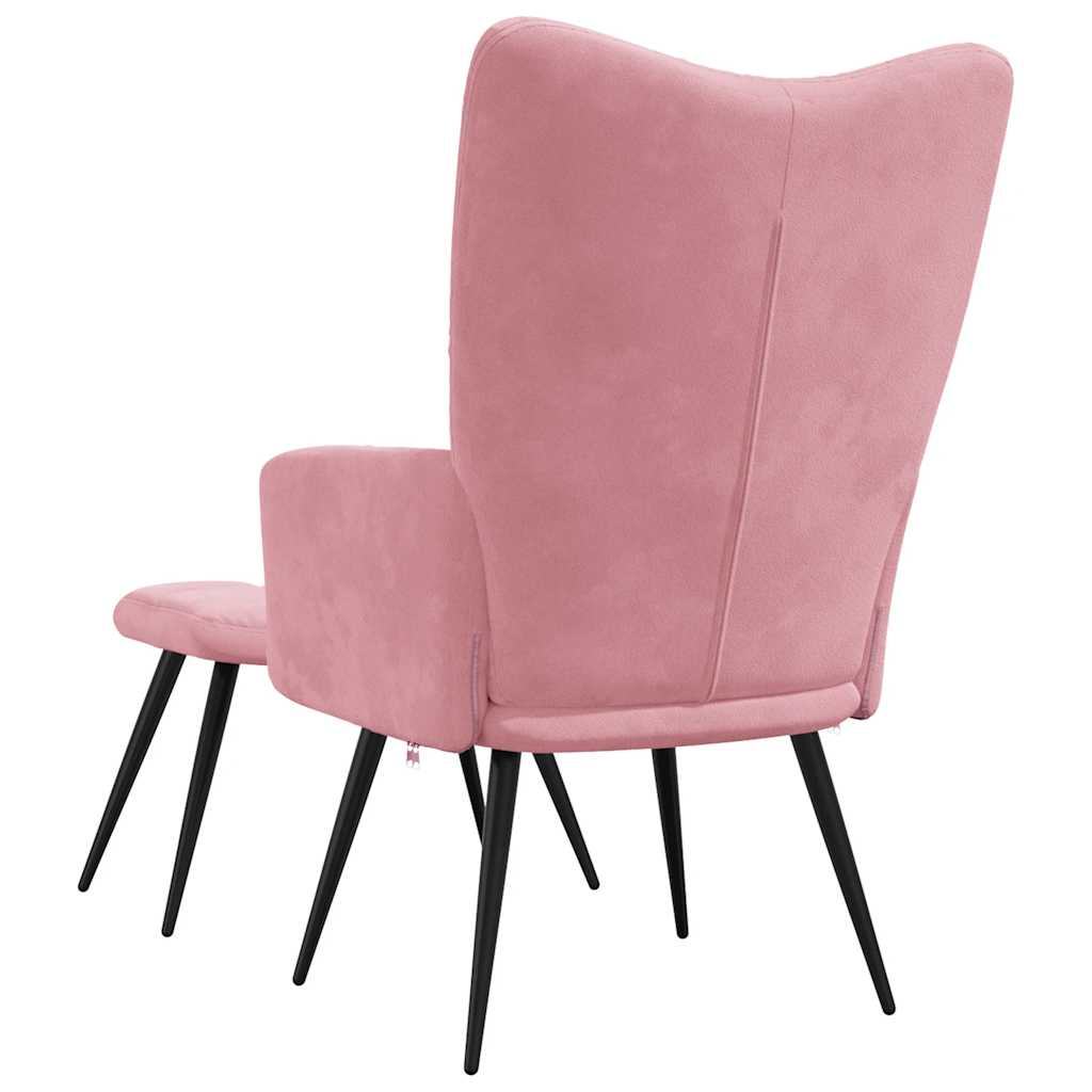 Chaise de relaxation avec tabouret Rose Velours - XIOS