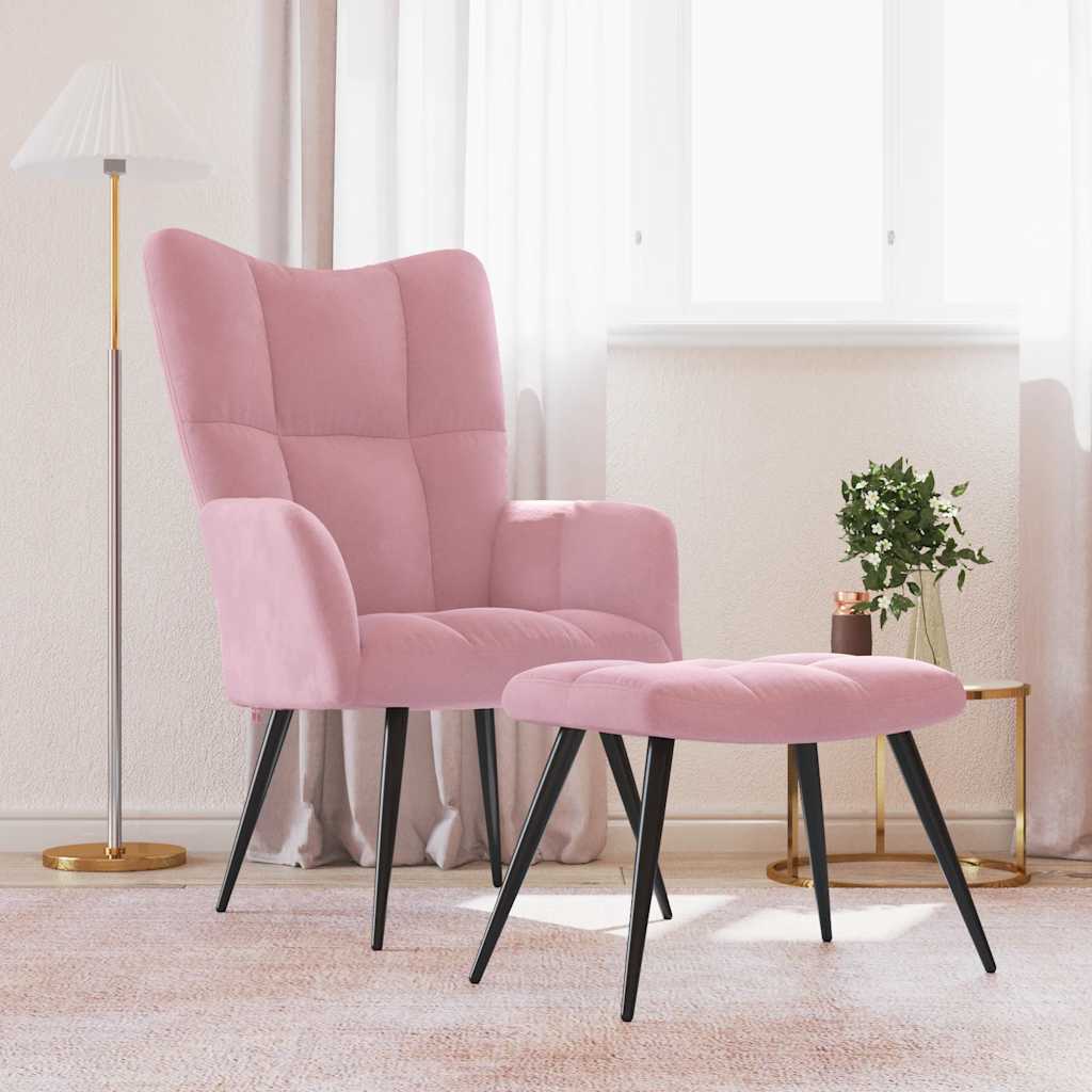 Chaise de relaxation avec tabouret Rose Velours - XIOS