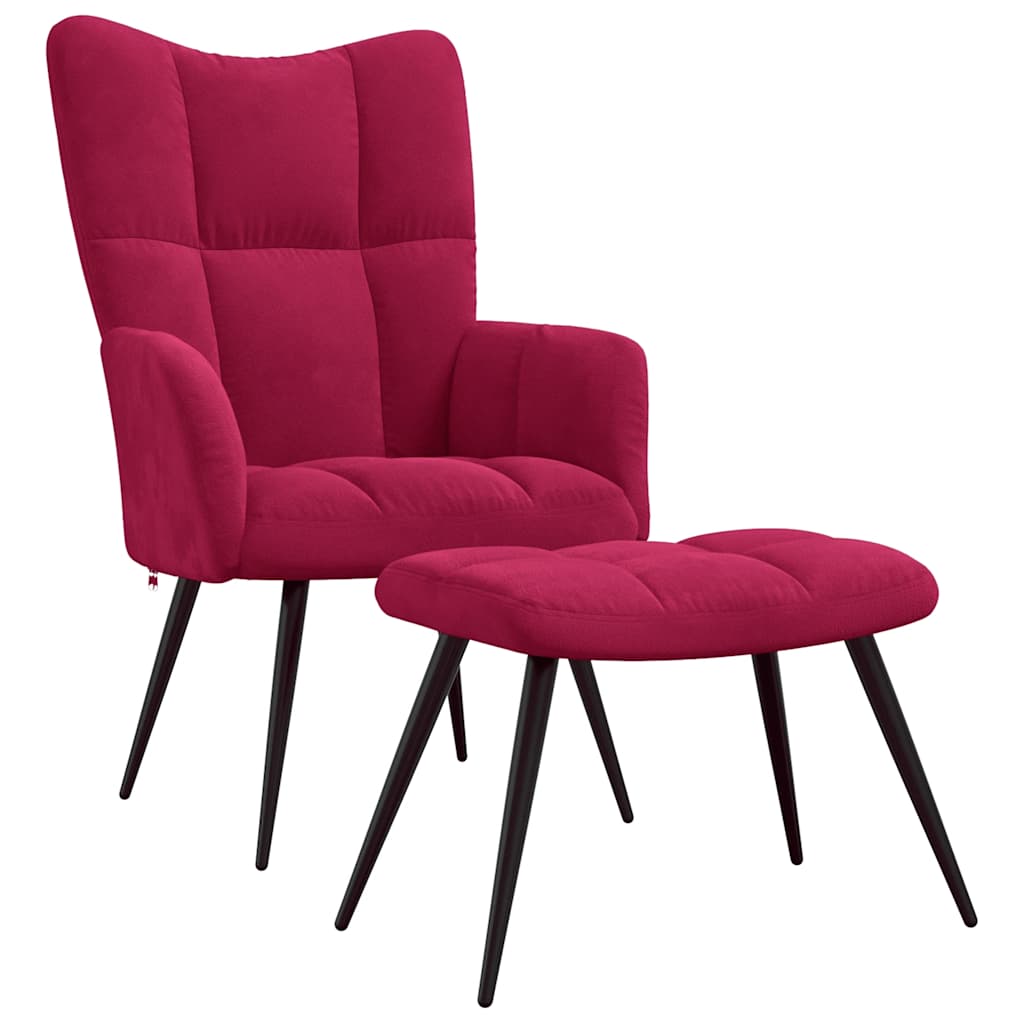 Chaise de relaxation avec tabouret Rouge bordeaux Velours - XIOS
