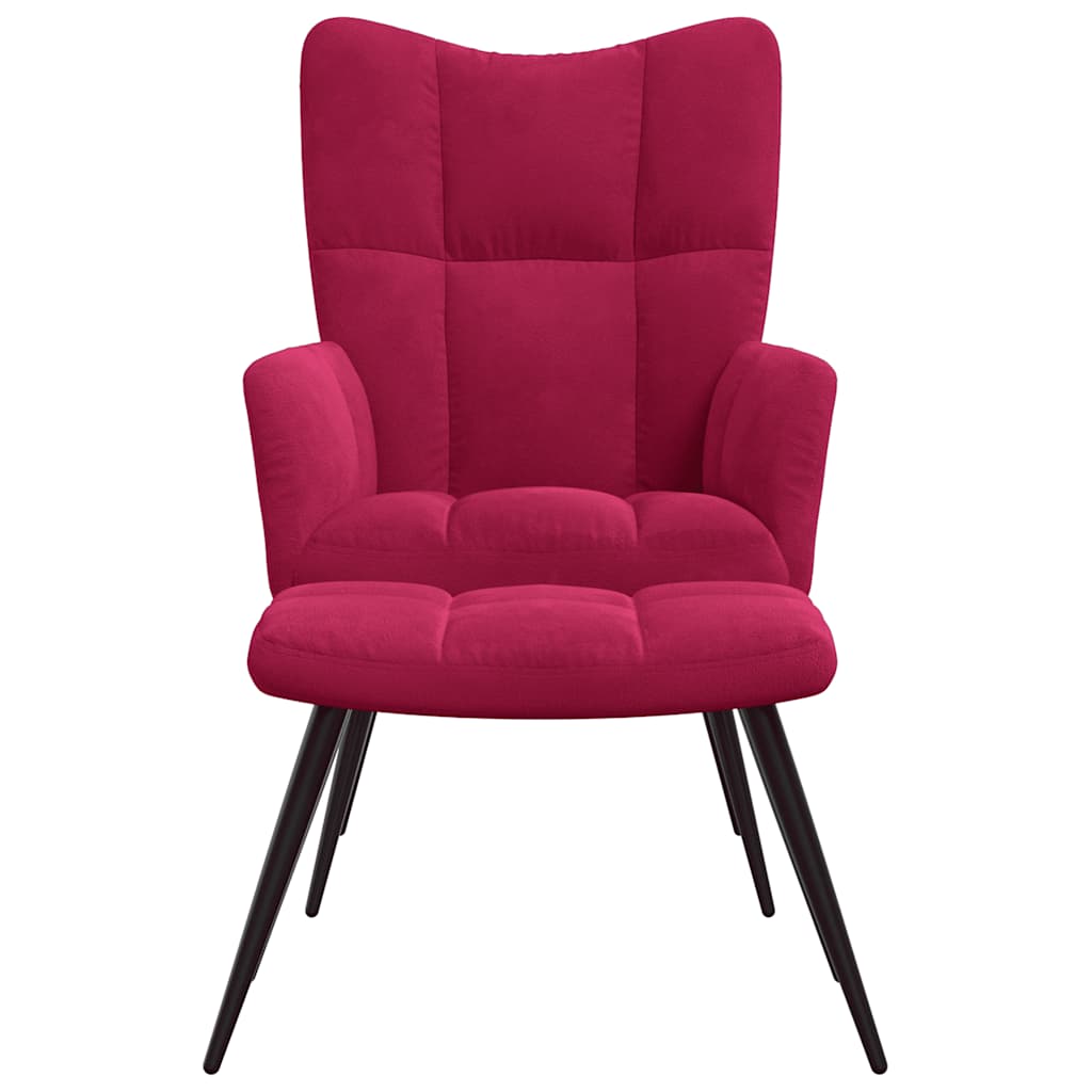 Chaise de relaxation avec tabouret Rouge bordeaux Velours - XIOS