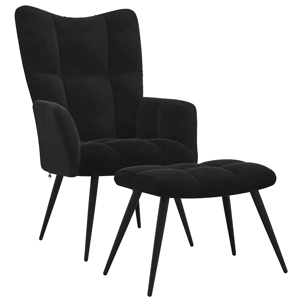 Chaise de relaxation avec tabouret Noir Velours - XIOS