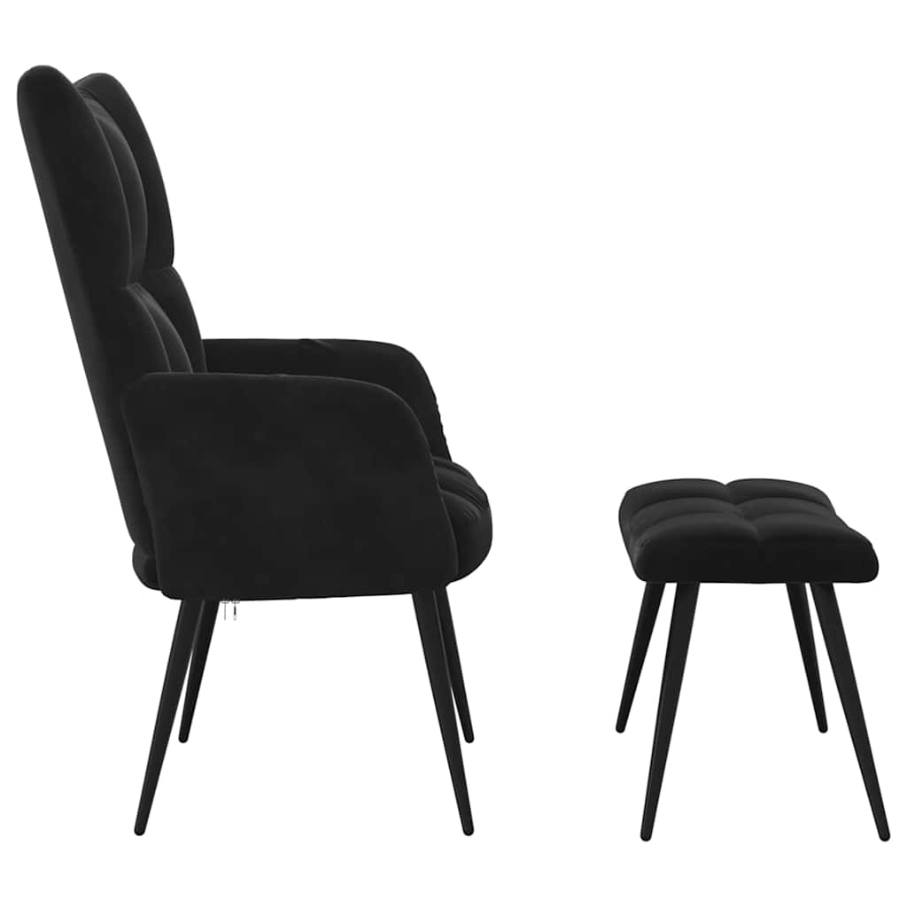 Chaise de relaxation avec tabouret Noir Velours - XIOS