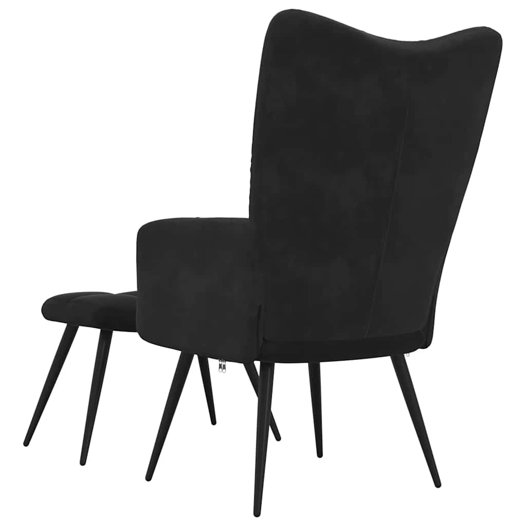 Chaise de relaxation avec tabouret Noir Velours - XIOS