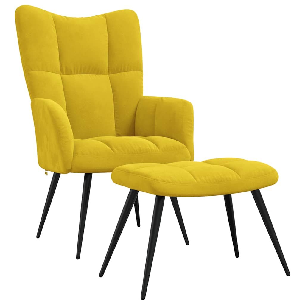 Chaise de relaxation avec tabouret Jaune moutarde Velours - XIOS