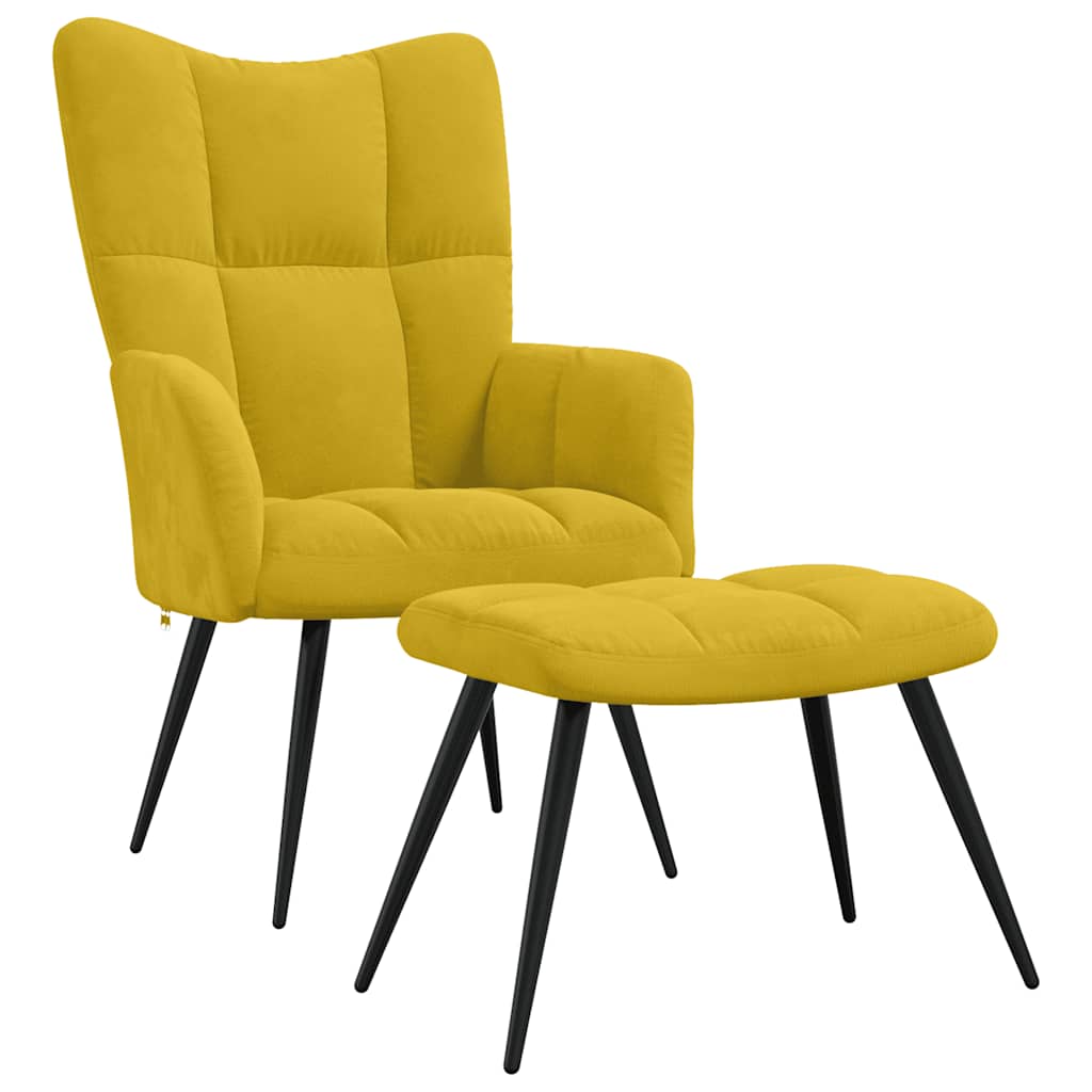 Fauteuil relax avec tabouret en velours jaune moutarde
