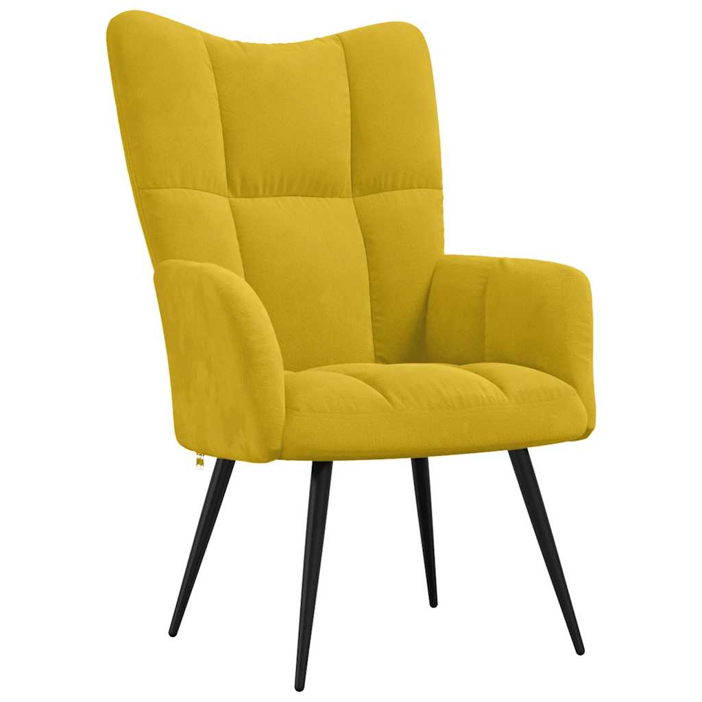 Fauteuil relax avec tabouret en velours jaune moutarde