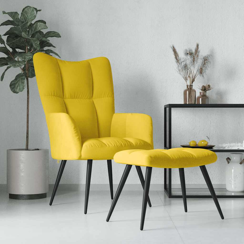 Chaise de relaxation avec tabouret Jaune moutarde Velours - XIOS
