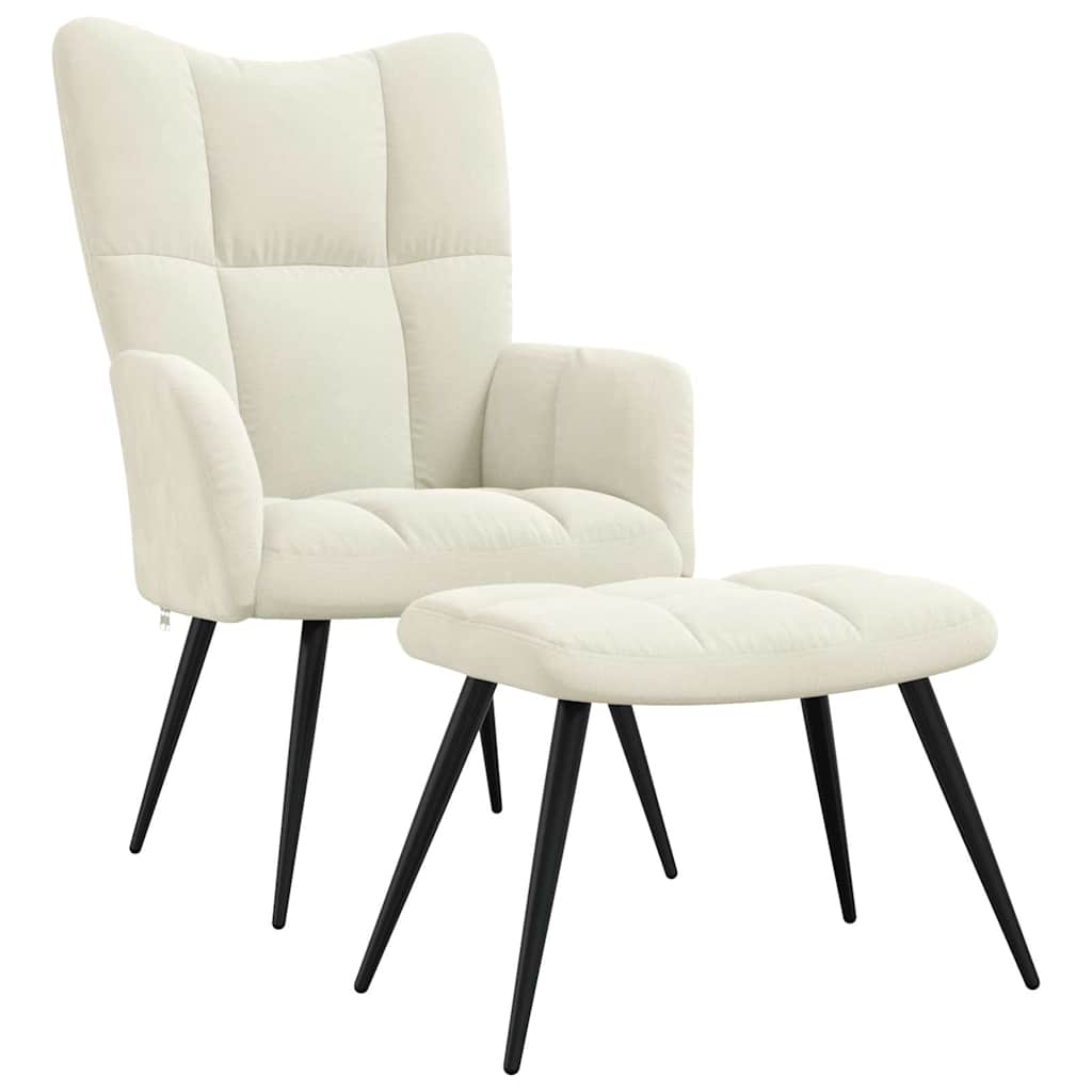 Chaise de relaxation avec tabouret Blanc crème Velours - XIOS