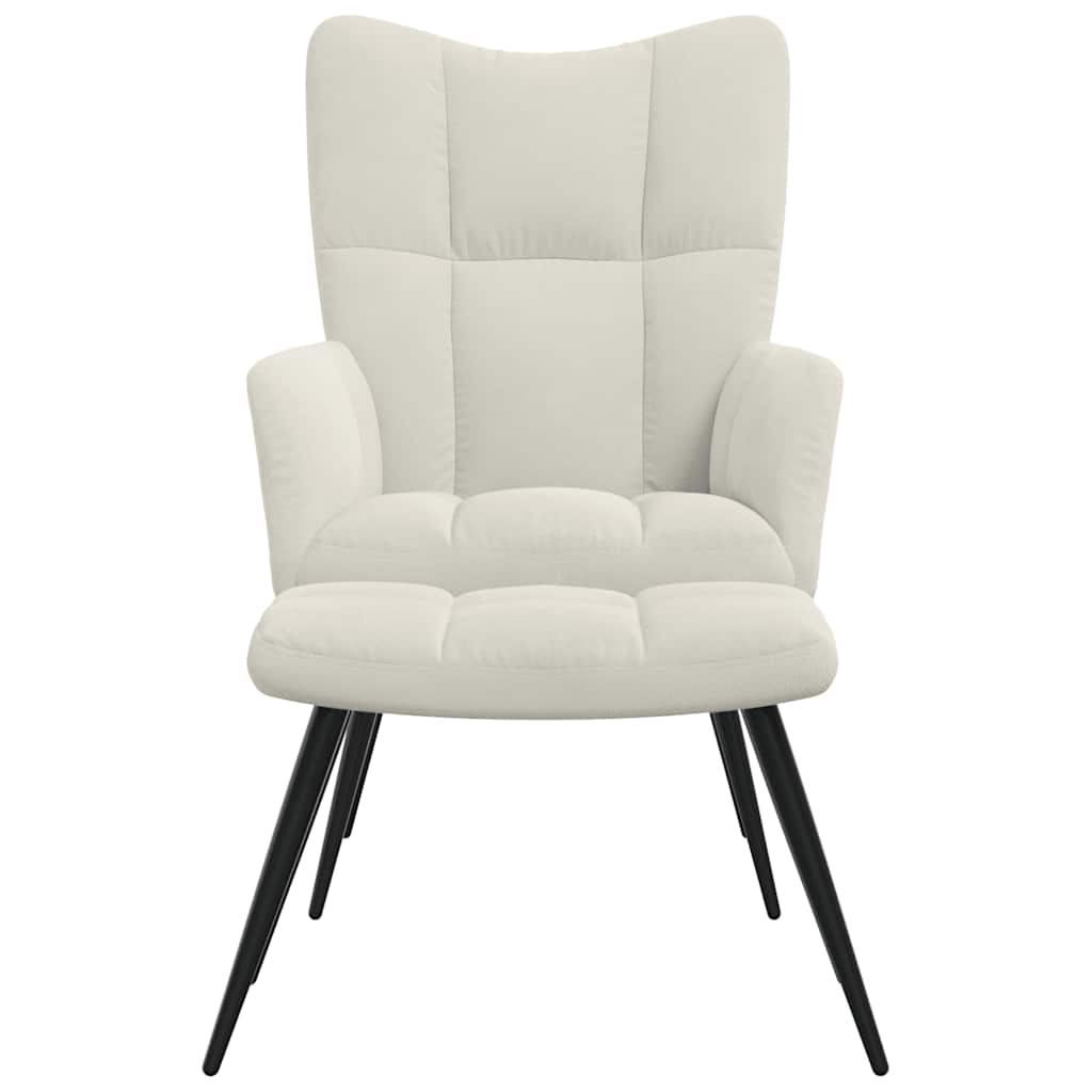 Chaise de relaxation avec tabouret Blanc crème Velours - XIOS