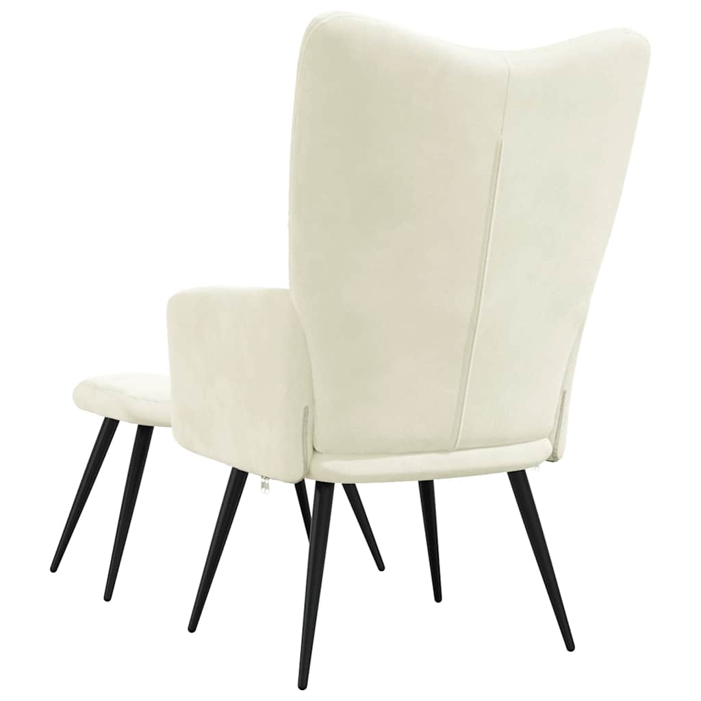 Chaise de relaxation avec tabouret Blanc crème Velours - XIOS