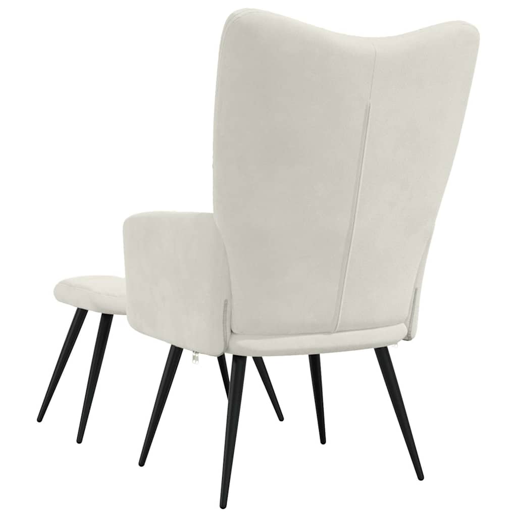Chaise de relaxation avec tabouret Blanc crème Velours - XIOS