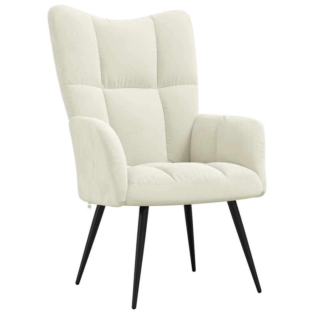 Chaise de relaxation avec tabouret Blanc crème Velours - XIOS