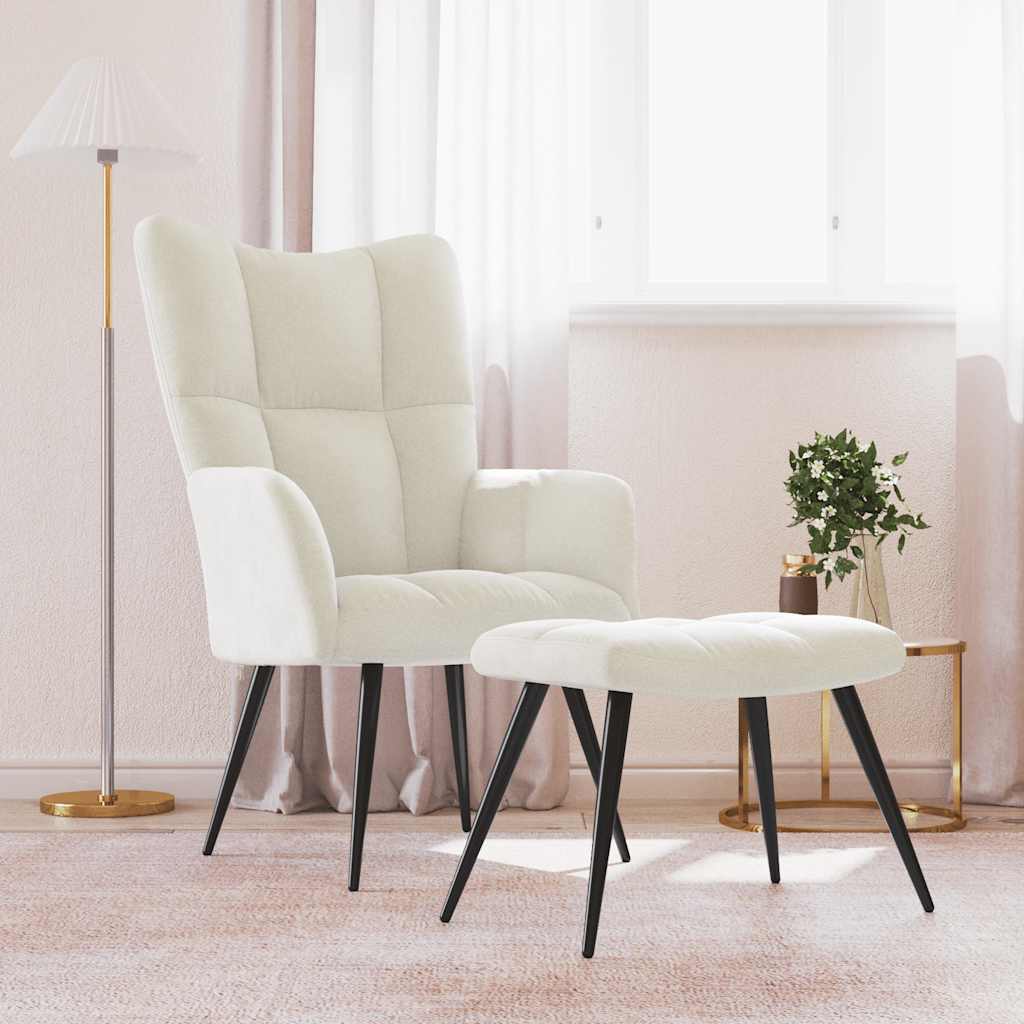 Chaise de relaxation avec tabouret Blanc crème Velours - XIOS