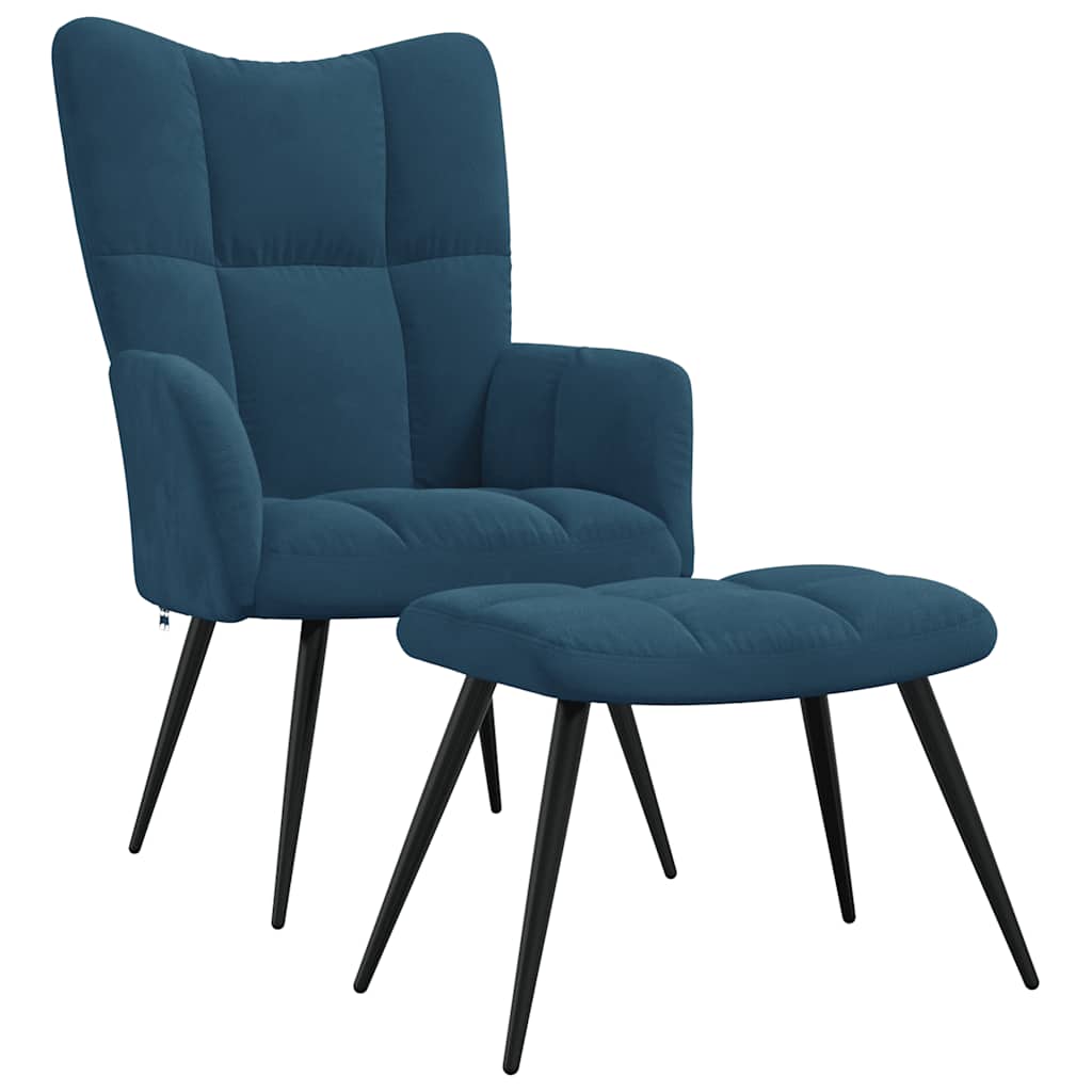 Chaise de relaxation avec tabouret Bleu Velours