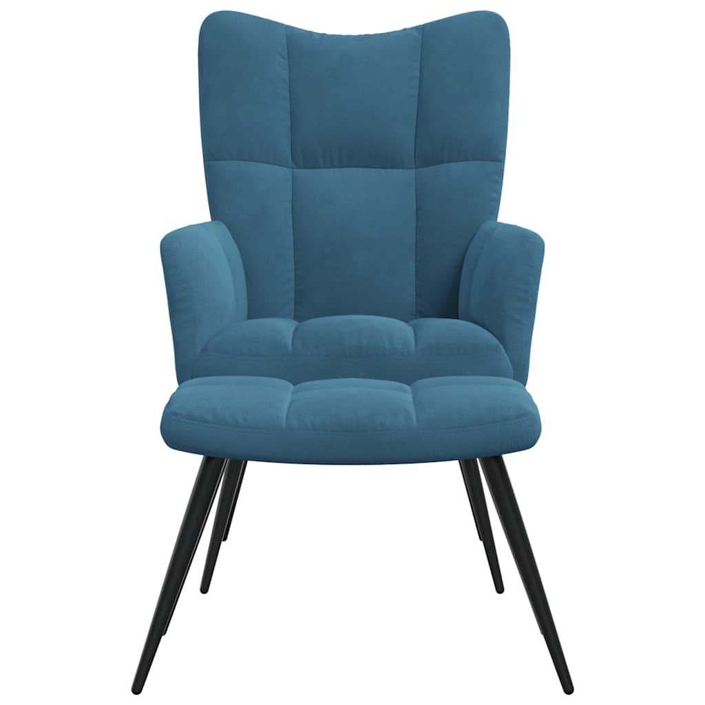 Chaise de relaxation avec tabouret Bleu Velours - XIOS