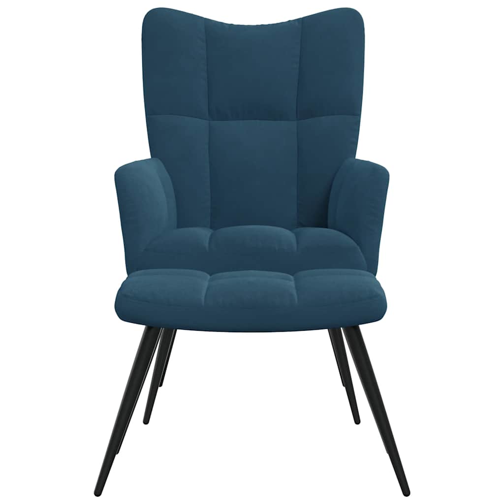 Chaise de relaxation avec tabouret Bleu Velours