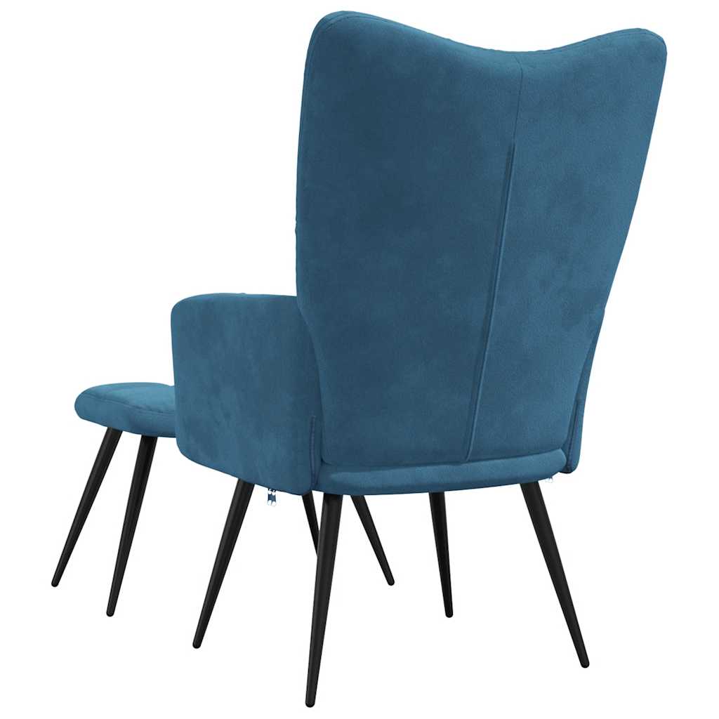 Chaise de relaxation avec tabouret Bleu Velours - XIOS