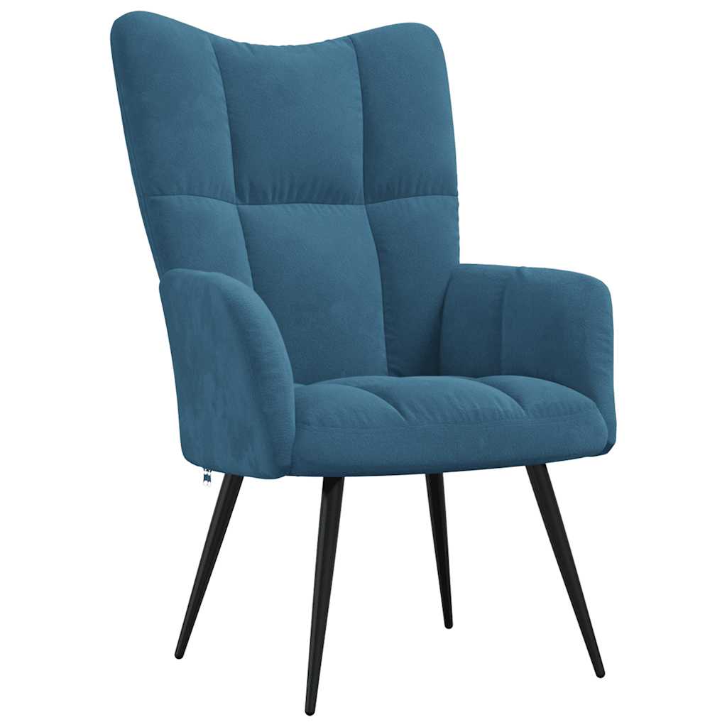 Chaise de relaxation avec tabouret Bleu Velours - XIOS