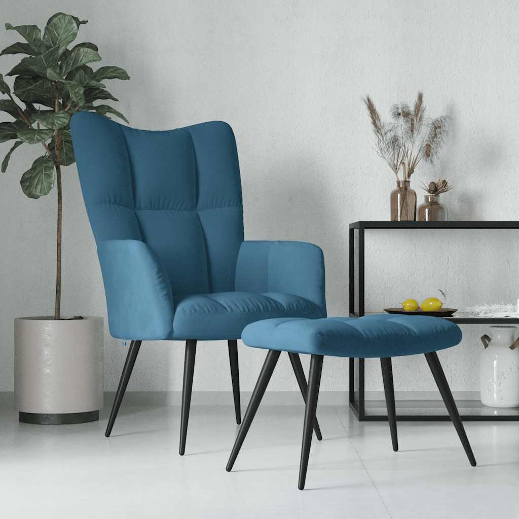 Chaise de relaxation avec tabouret Bleu Velours - XIOS