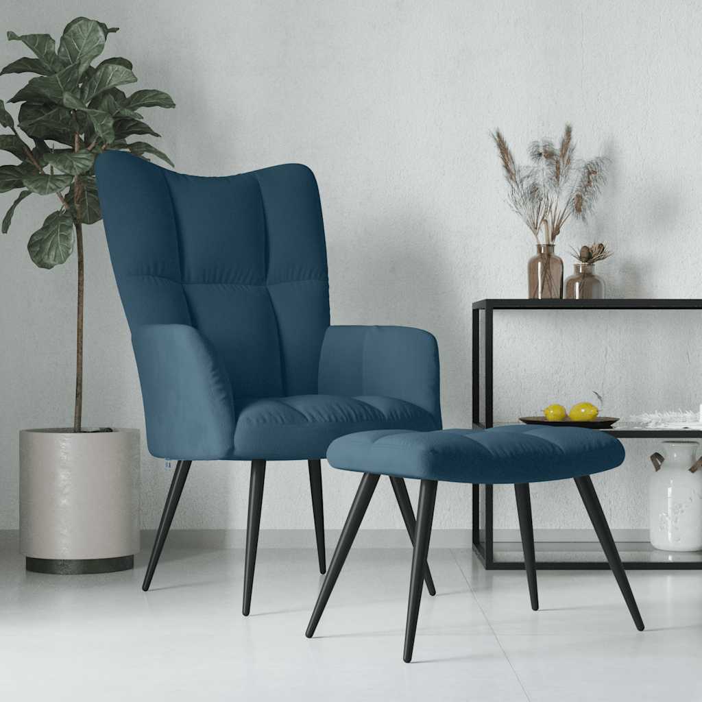 Chaise de relaxation avec tabouret Bleu Velours