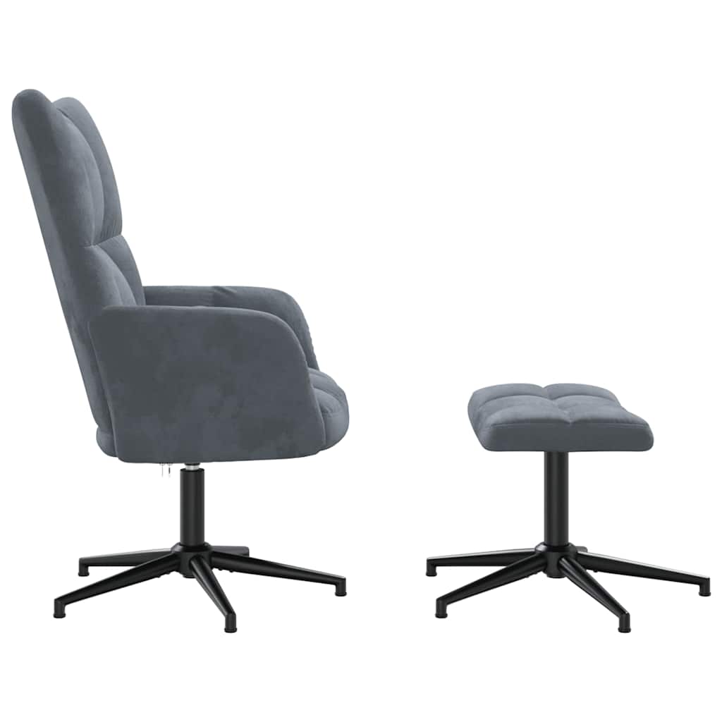 Chaise de relaxation avec tabouret Gris foncé Velours - XIOS