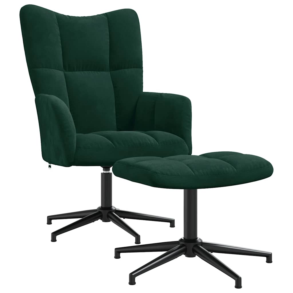 Chaise de relaxation avec tabouret Vert foncé Velours - XIOS