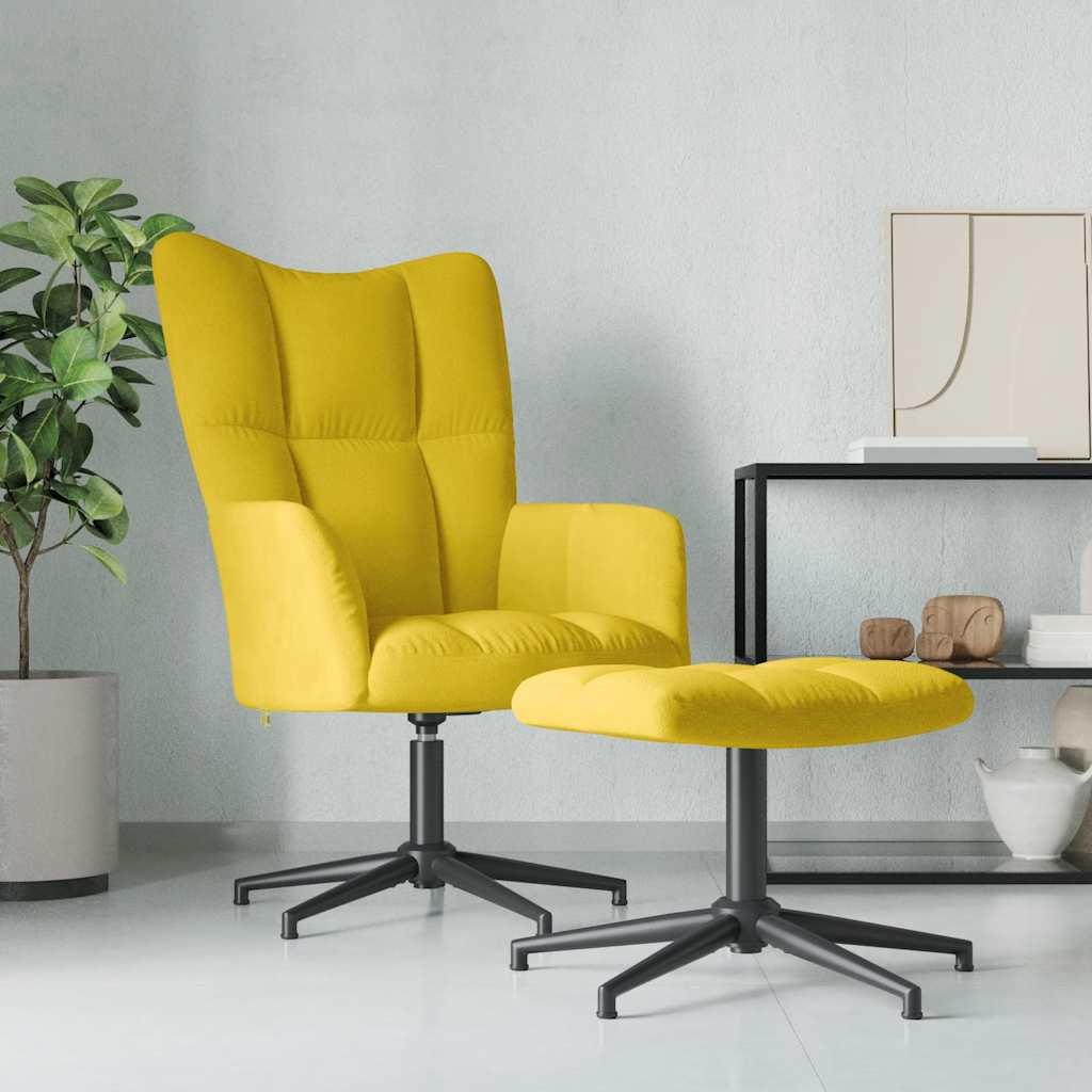 Chaise de relaxation avec tabouret Jaune moutarde Velours - XIOS