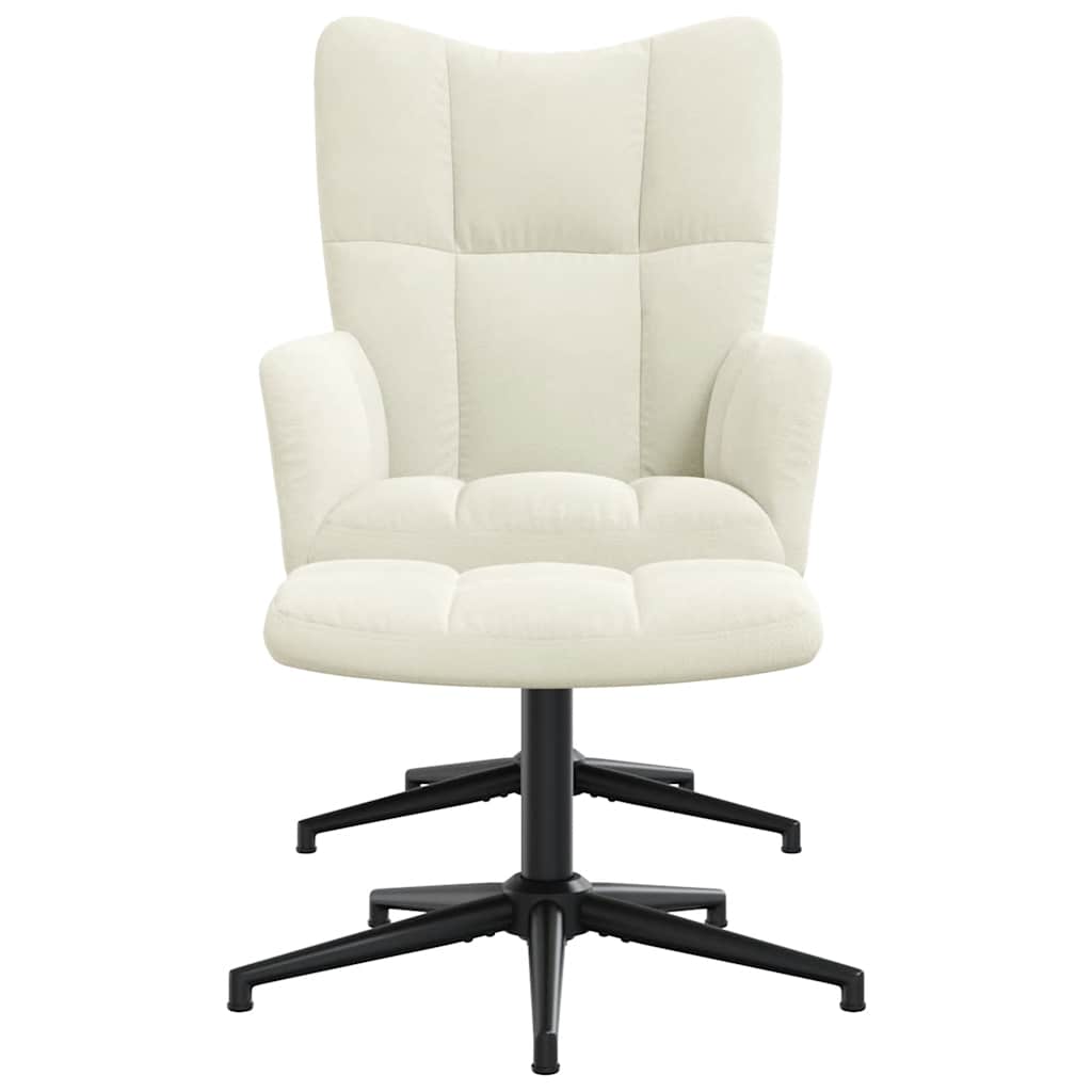 Chaise de relaxation avec tabouret Blanc crème Velours - XIOS