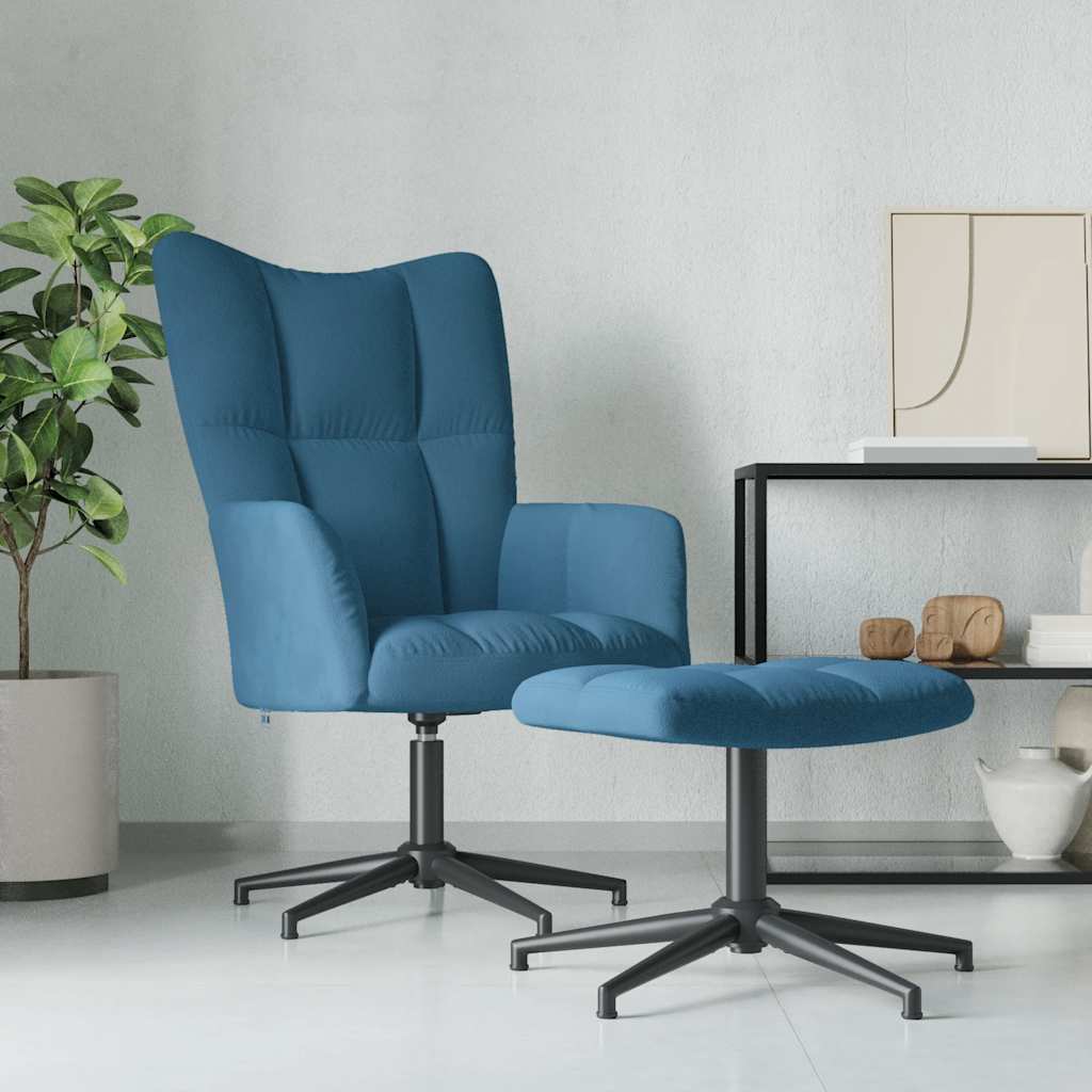 Chaise de relaxation avec tabouret Bleu Velours - XIOS