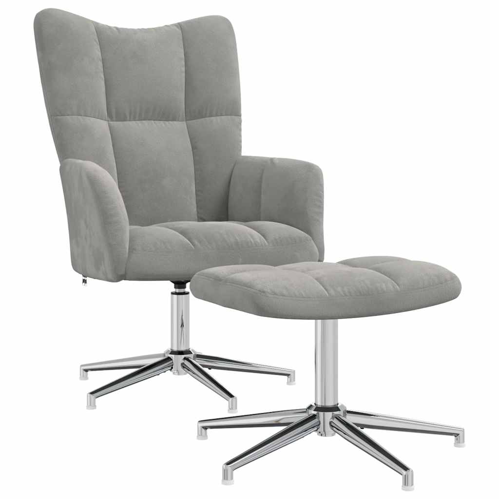 Chaise de relaxation avec tabouret Gris clair Velours