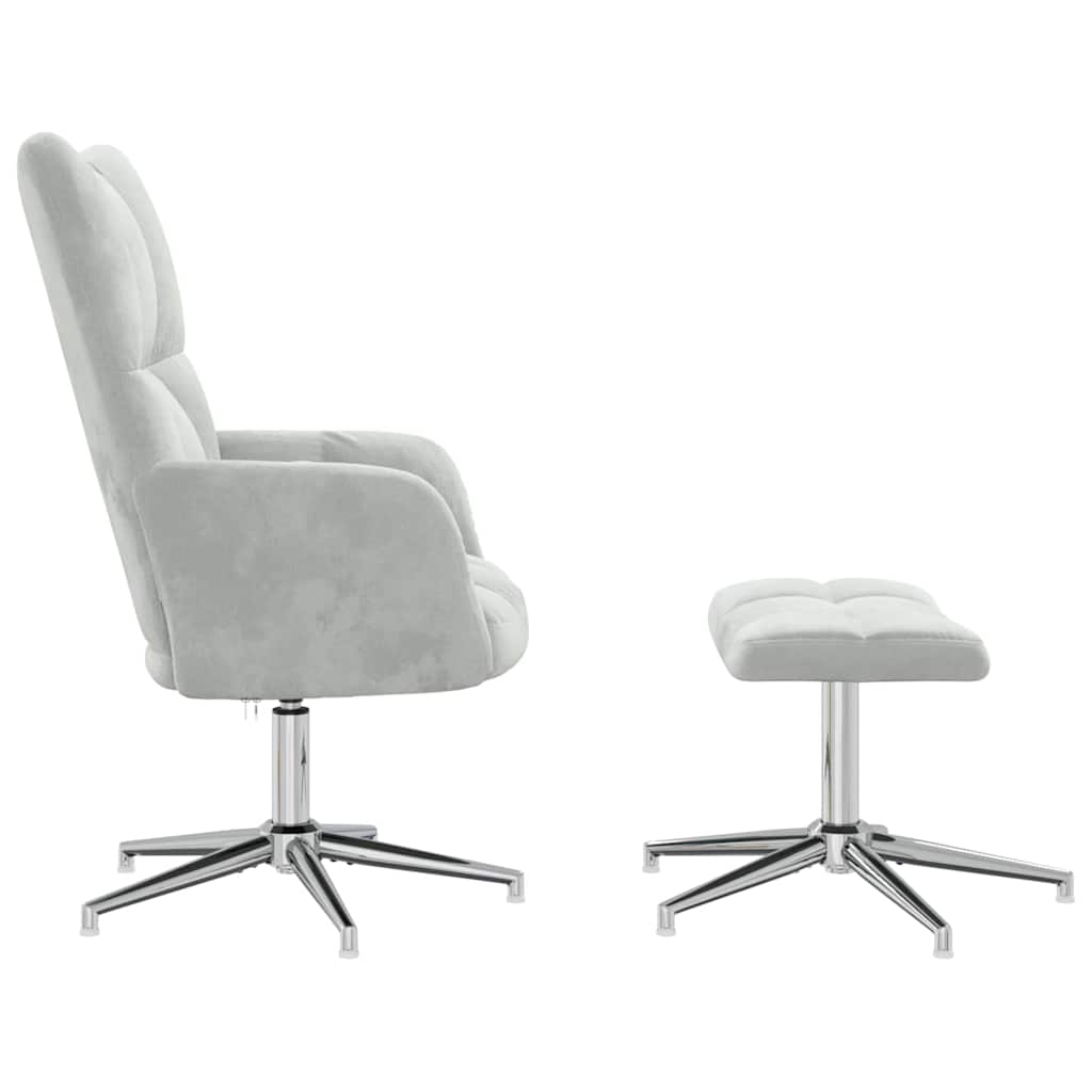 Chaise de relaxation avec tabouret Gris clair Velours - XIOS