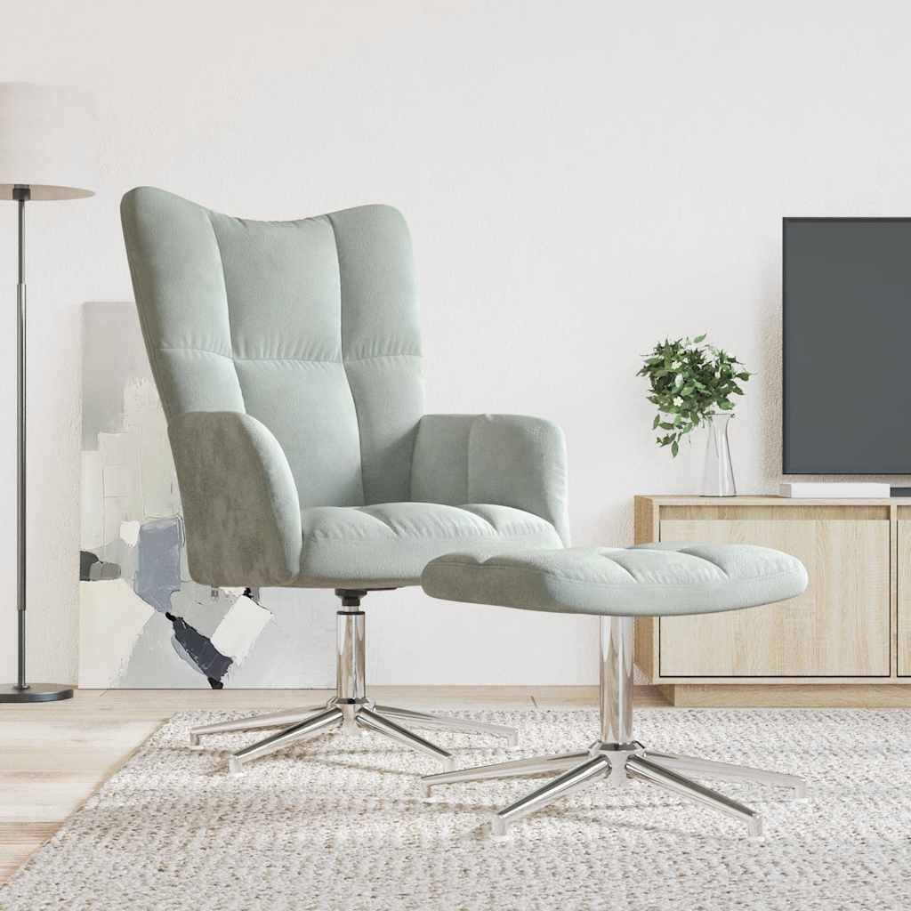 Chaise de relaxation avec tabouret Gris clair Velours - XIOS
