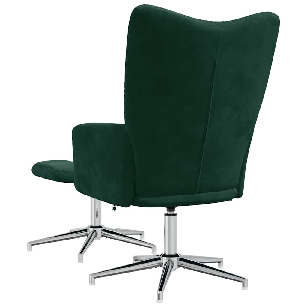Chaise de relaxation avec tabouret Vert foncé Velours