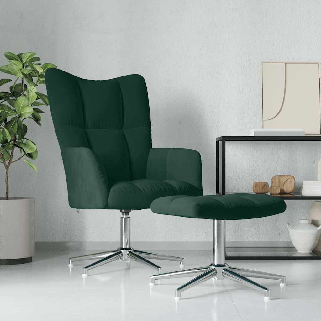 Chaise de relaxation avec tabouret Vert foncé Velours